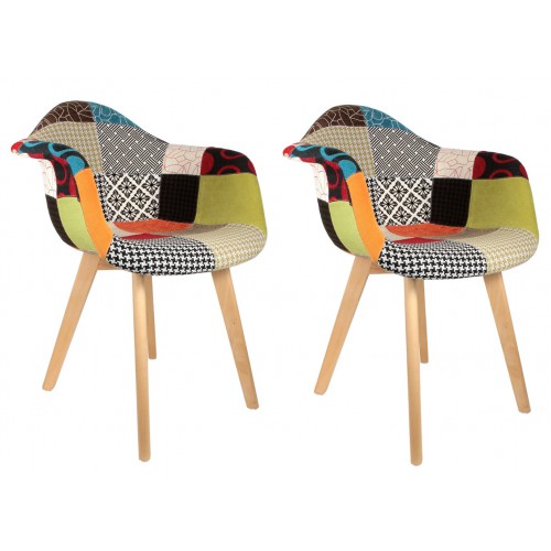 Fauteuil Scandinave Patchwork Coloré - Lot de 2