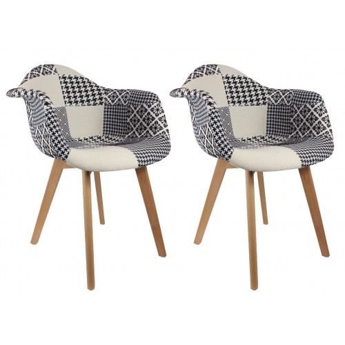 Fauteuil Scandinave Patchwork Noir & Blanc - Lot de 2