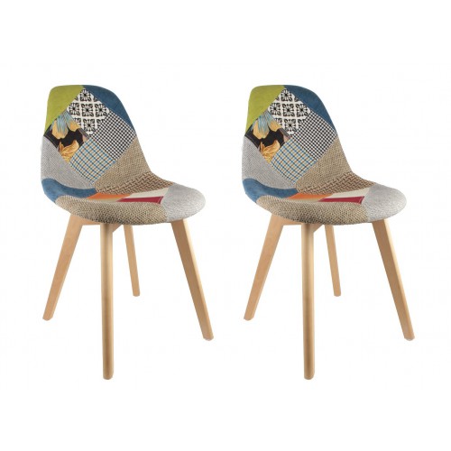 Chaise Scandinave Patchwork Coloré - Lot de 2