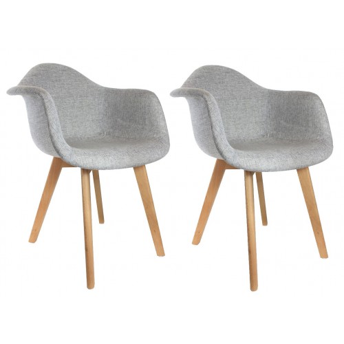 Fauteuil Scandinave Tissus Gris - Lot de 2