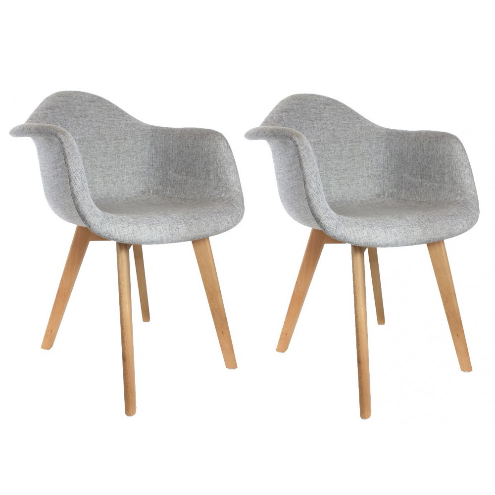 fauteuil scandinave tissus gris lot de 2