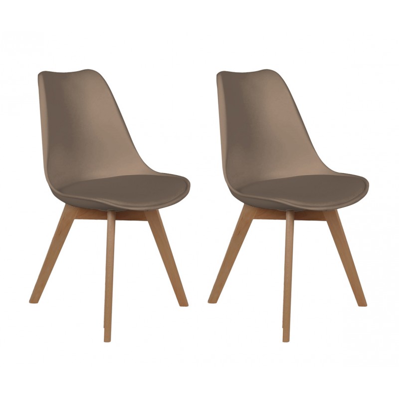 Lot De 2 Chaises Design Scandinaves Pas Cher Pieds En Bois Taupe