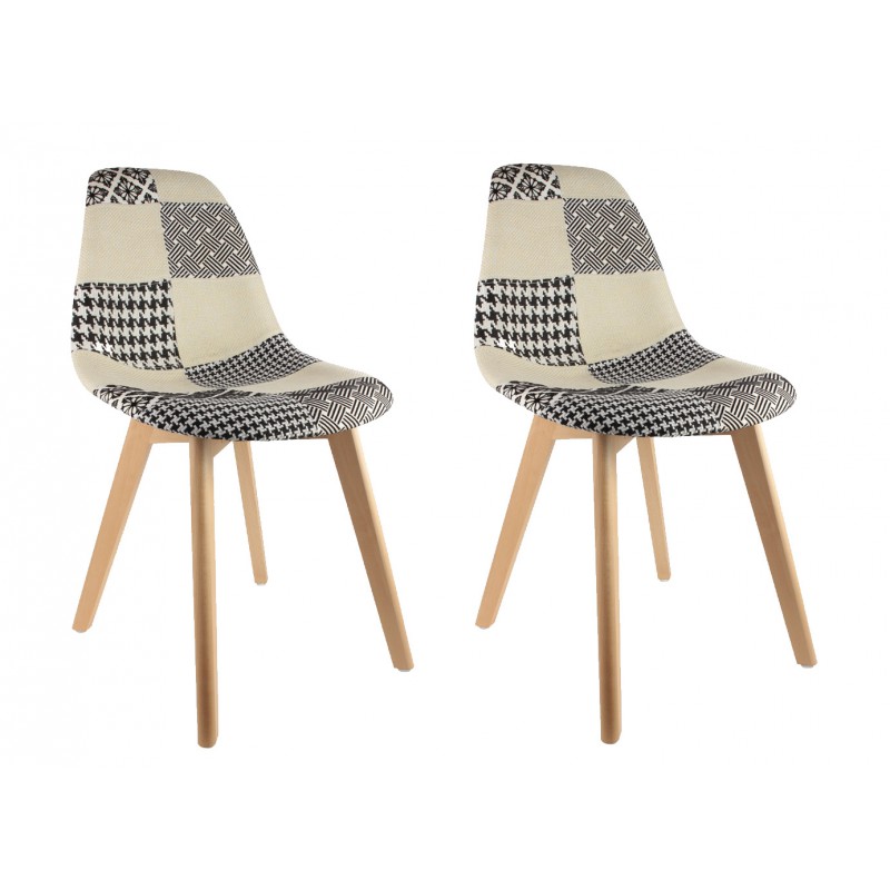 lot de 2 chaises pas cher au design scandinave patchwork noir et blanc