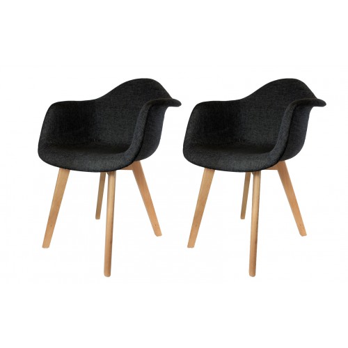 Fauteuil Scandinave Tissus Noir - Lot de 2