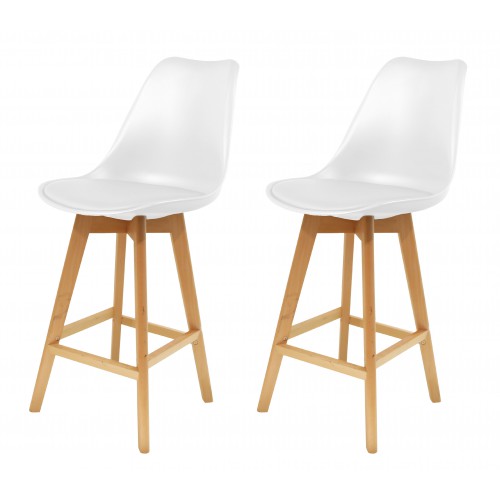 Chaise de bar Scandinave Blanche - Lot de 2