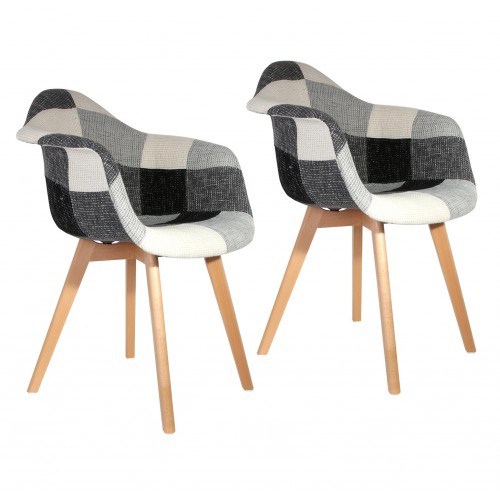 Fauteuil Scandinave Patchwork Gris - Lot de 2